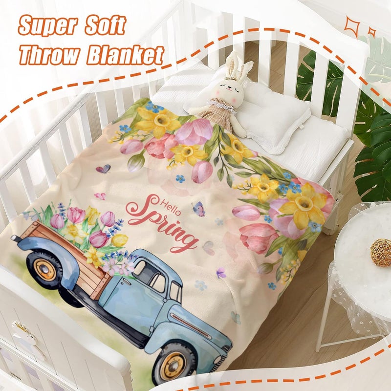YeeJu Spring Kids Throw Blanket 40x50 Small Farmhouse Spring Theme Floral Blanket for Girls Boys Child Baby Bed Soft Fuzzy Plush Fleece Blanket and Throws Easter Decorative Blanket - Image 4